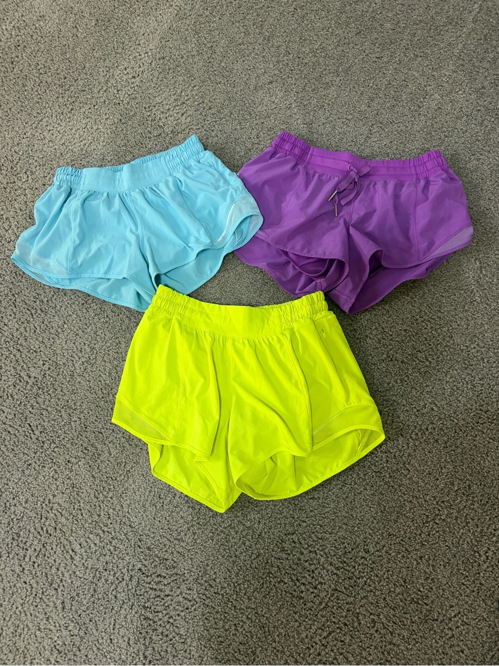 Lululemon Women's Athletic Running Shorts - Light Blue, Purple & Neon Yellow